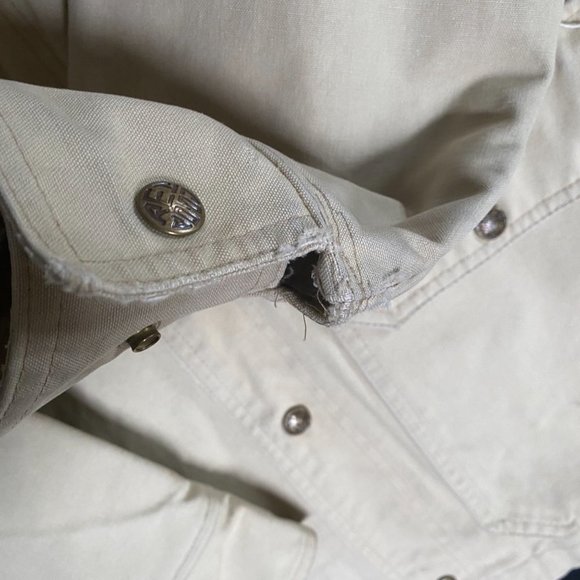 Vtg REI Co op beige utility cargo jacket/coat mens XL (packed hood) heavy canvas - Picture 9 of 16